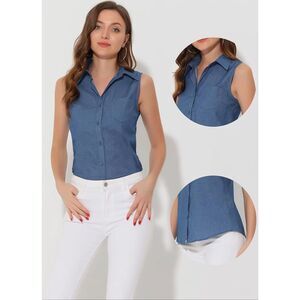 Allegra K Button Down Denim Shirt M